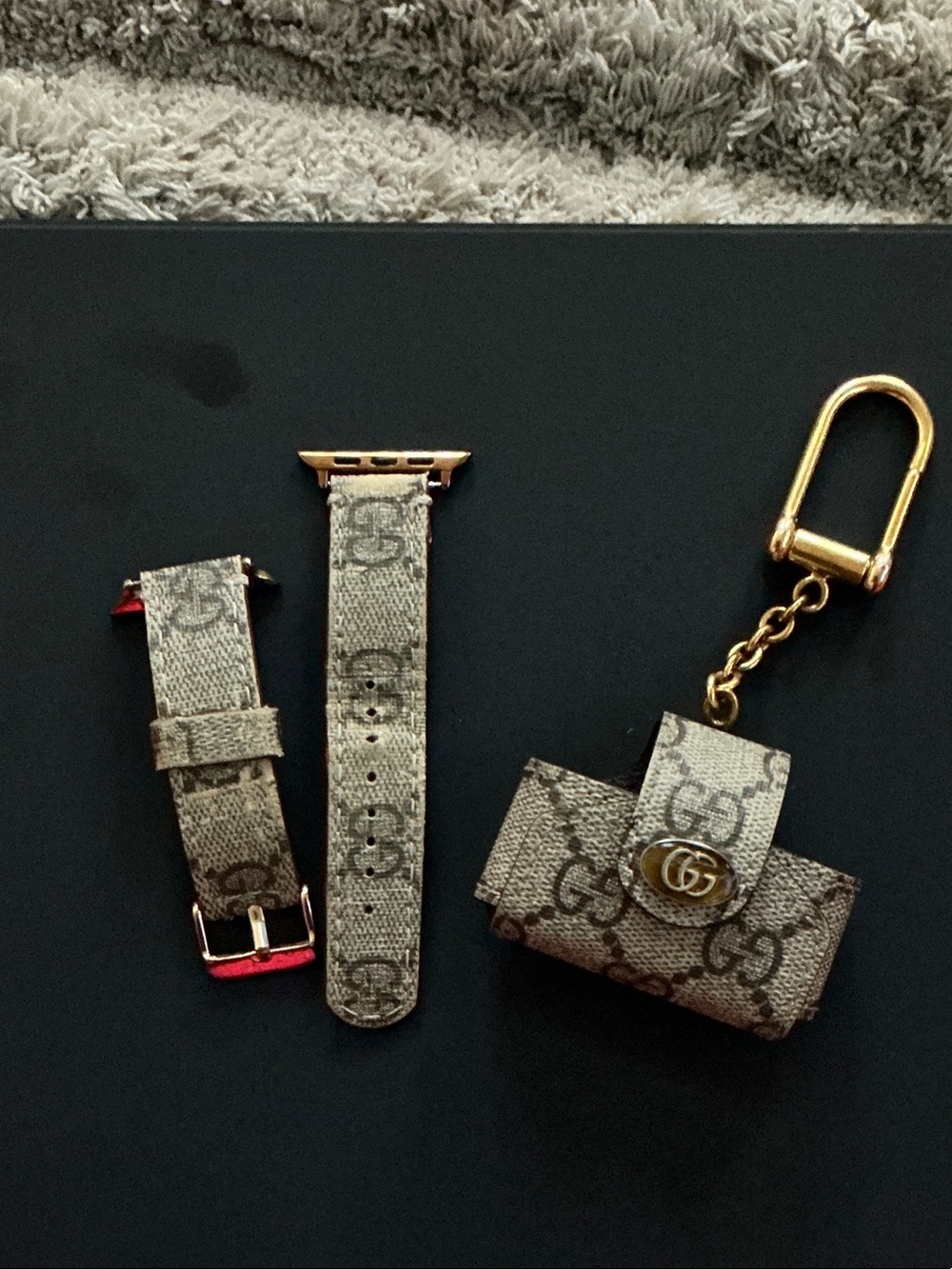 Gucci Beige Monogram Apple Watch Band and Key Pouch Set